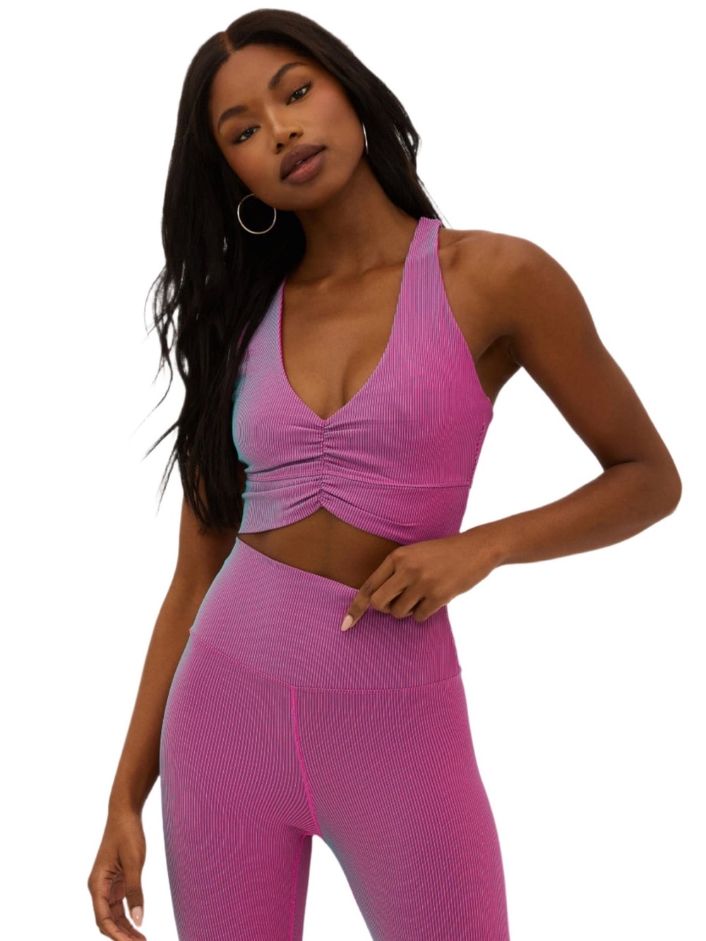 Beach Riot Mindy Ribbed Two-Tone Sports Bra/Crop Top